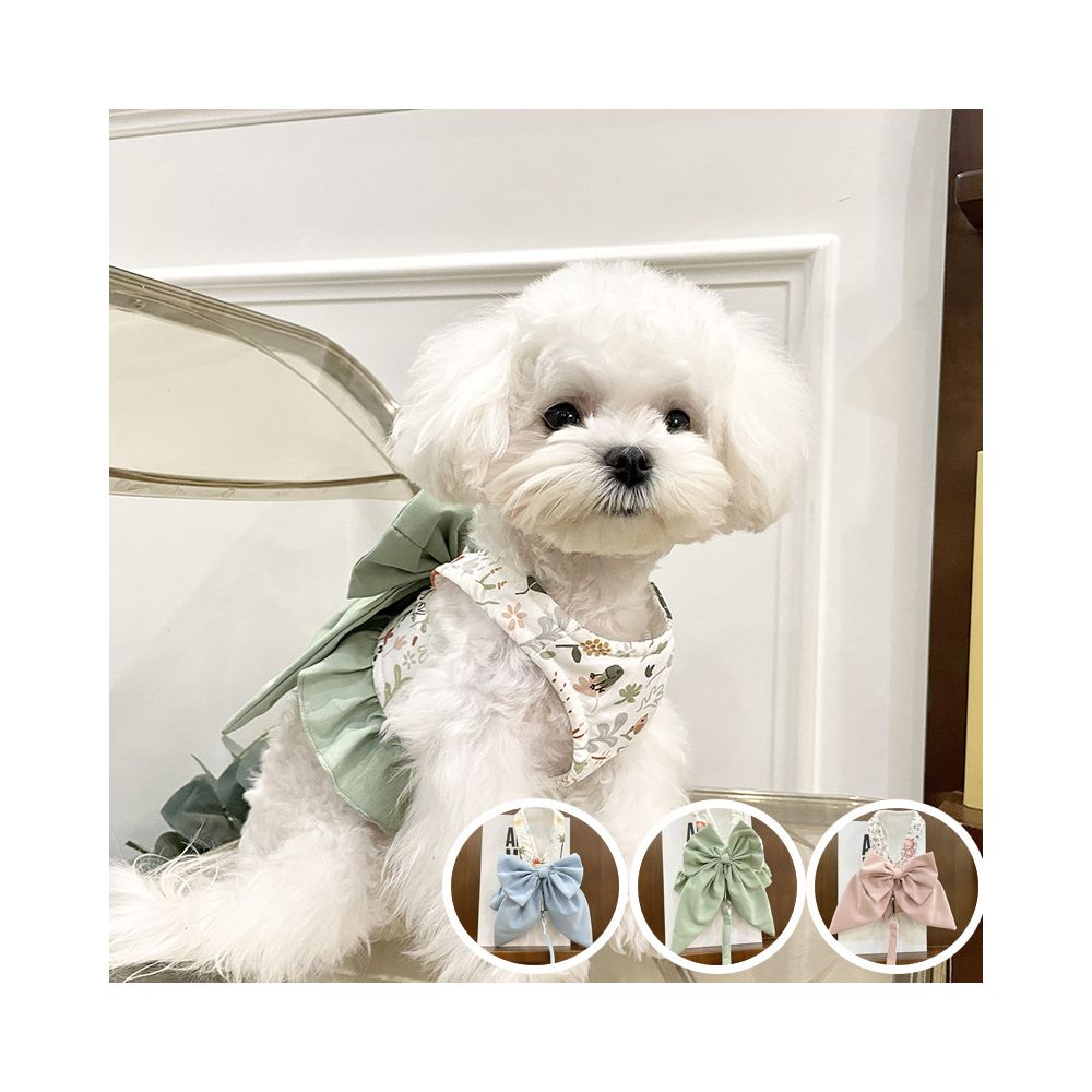 Dog Japanese Triple Traction Rope Bow Half Cut Tank Top Outdoor Chest Back Rope Teddy Bear Pet Cat image 1
